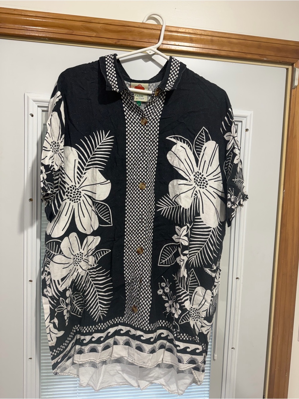 Farm Rio Black & White Floral Hawaiian Shirt